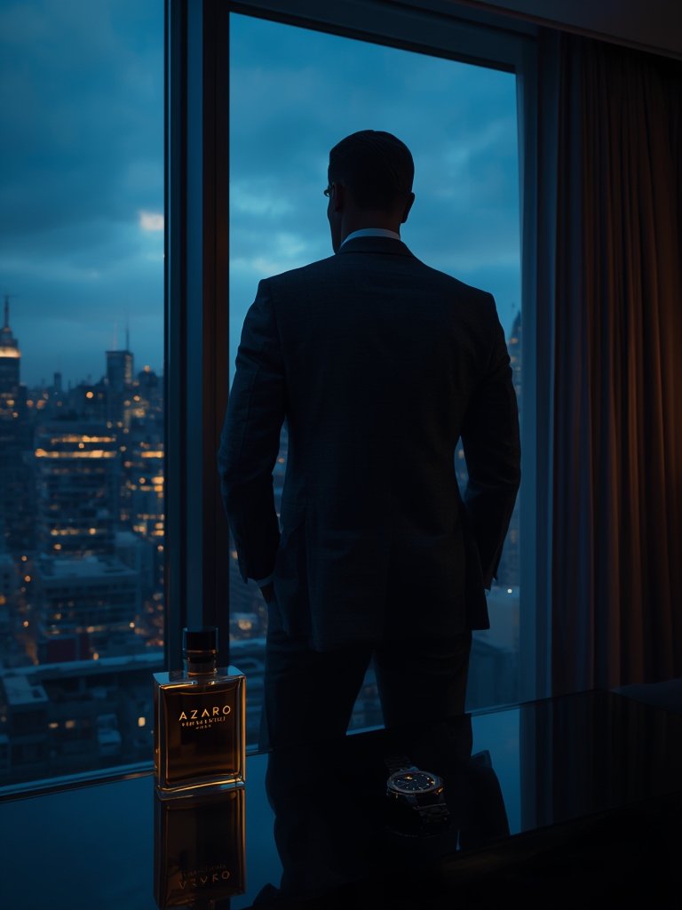 Azzaro The Most Wanted Parfum on display with grooming accessories