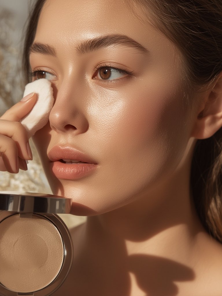Close-up of Clinique face powder texture and shade range