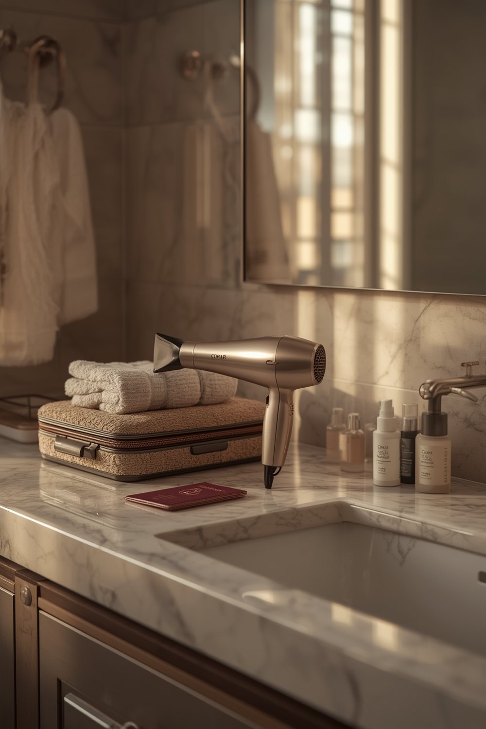 Conair Hair Dryer with folding handle displayed on bathroom counter