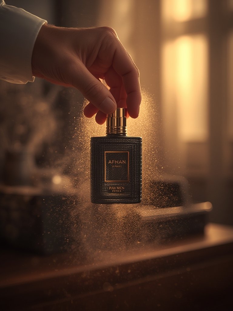 Afnan 9 PM being sprayed on wrist